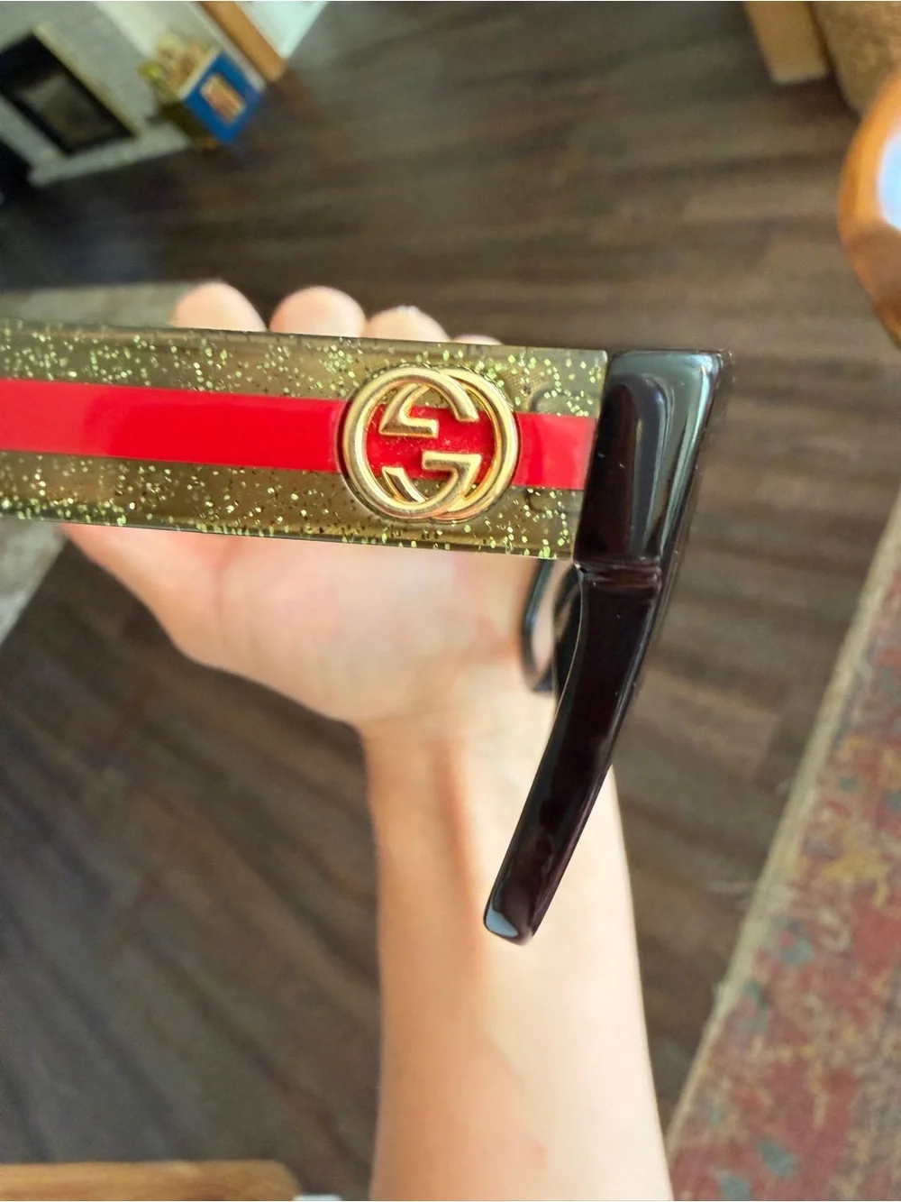 Gucci GG0034S Black Square Sunglasses with Green and Red Stripe Temples